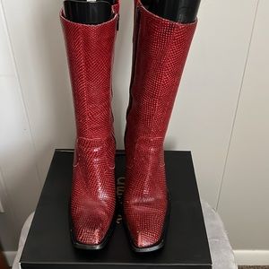 MIA red faux snakeskin boots